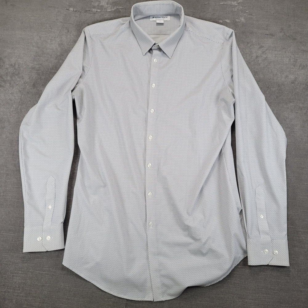 Mizzen+Main‎ XL Trim Tall Blue Geometric Performance Dress Shirt Mens Logo